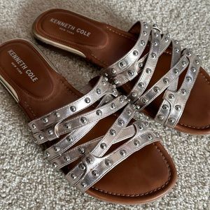 Kenneth Cole Gold Metallic Studded Sandal Slides